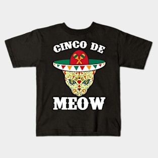 Meow Cat Skull Mexican Design Kids T-Shirt